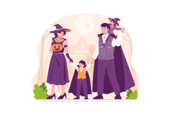 The Happy Family Costume Illustration: A Key Asset for Halloween and Family-Focused Design